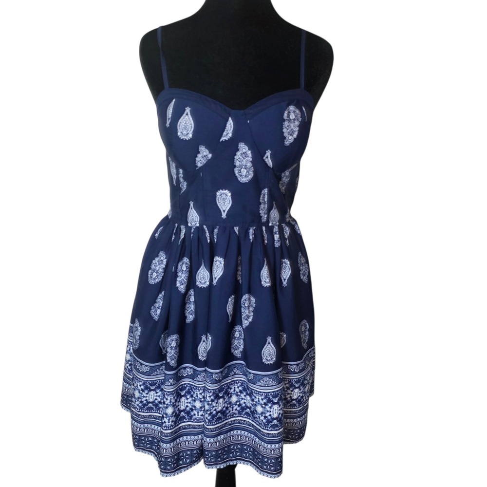 Band of Gypsies Womens M Blue Paisley Bustier Fit & Flare Boho Dress
